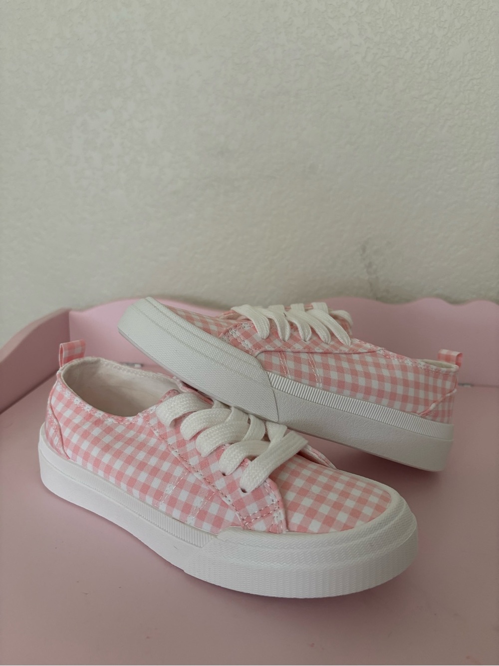 Sonoma Pink and White Gingham Kids Sneakers